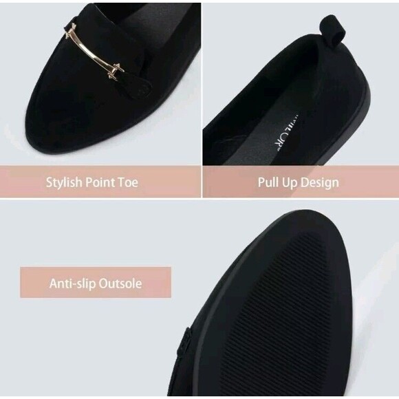 Samilor Black Loafers  Flats With Gold Buckle Size 10 - Picture 3 of 8